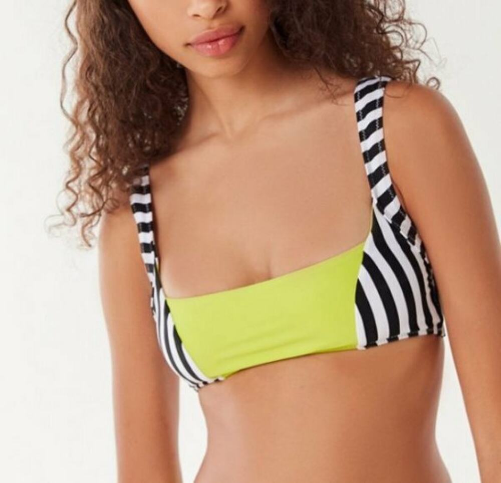 SAME SWIM URBAN OUTFITTERS UO THE DEVINE SQUARE NECK BIKINI TOP NEON STRIPE SZ M